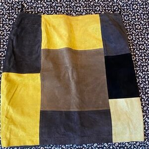 Alfani Patchwork A-Line Skirt - Yellow, Brown, Black